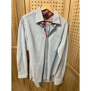 Tommy Hilfiger Mens Light Blue Corduroy Button Down Shirt Plaid Trim Large